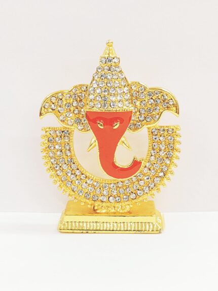 Image showing a car dash board Idol of Lord Ganesha with meena work and stone work