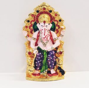 Image of a Car dashboard Idol of Ganesha sitting on a throne
