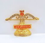 Image of a car dashboard Idol with a symbol and writing Jai Shri Shyam