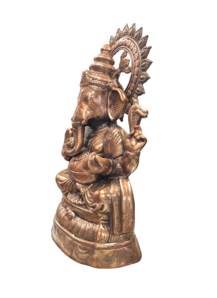 side view image of Large metal Ganesha 28 inches tall , for sale in Canada and the US.