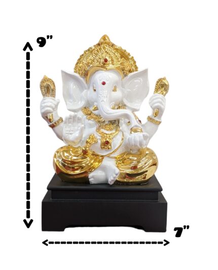 image of a white resin Gold plated Ganesha Idol, Perfect for house warming gift.