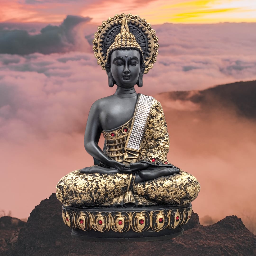 Large sized Meditating Buddha Statue - Golden Black