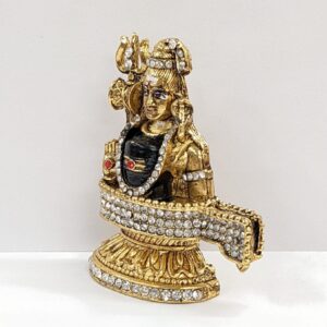 side view Car Dashboard Idol Shiva with shivling - golden oxidized