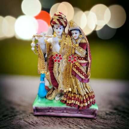 Image of Radha Krishna Idol made with marble dust with velvet clothing. Great Idea for gift