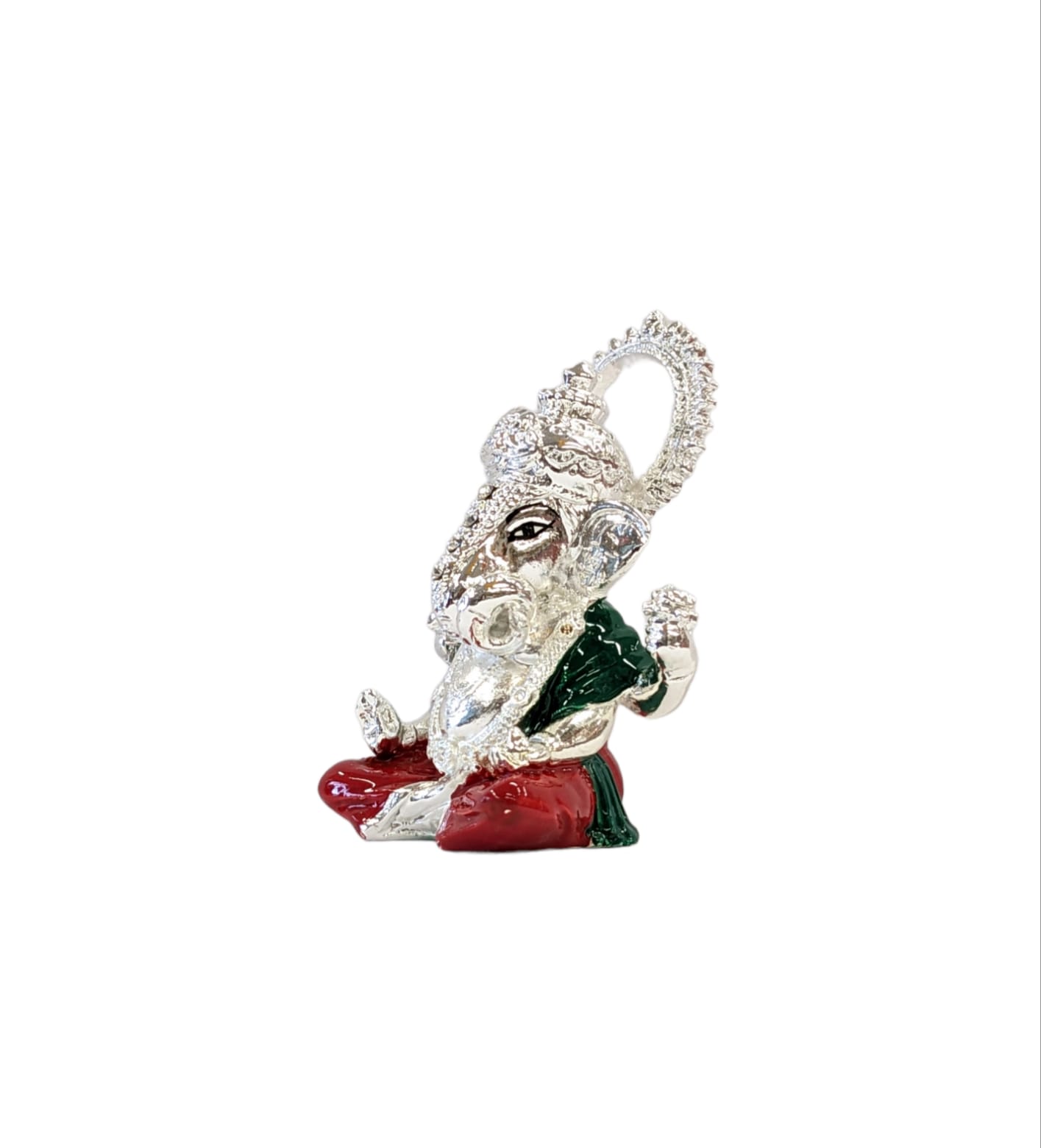 side view Image of Pure silver plated Ganesha Car Dashboard Statue