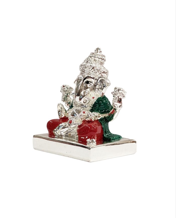 side view Image of a Pure Silver coated Ganesha Car Dashboard Statue for sale in Canada and US.