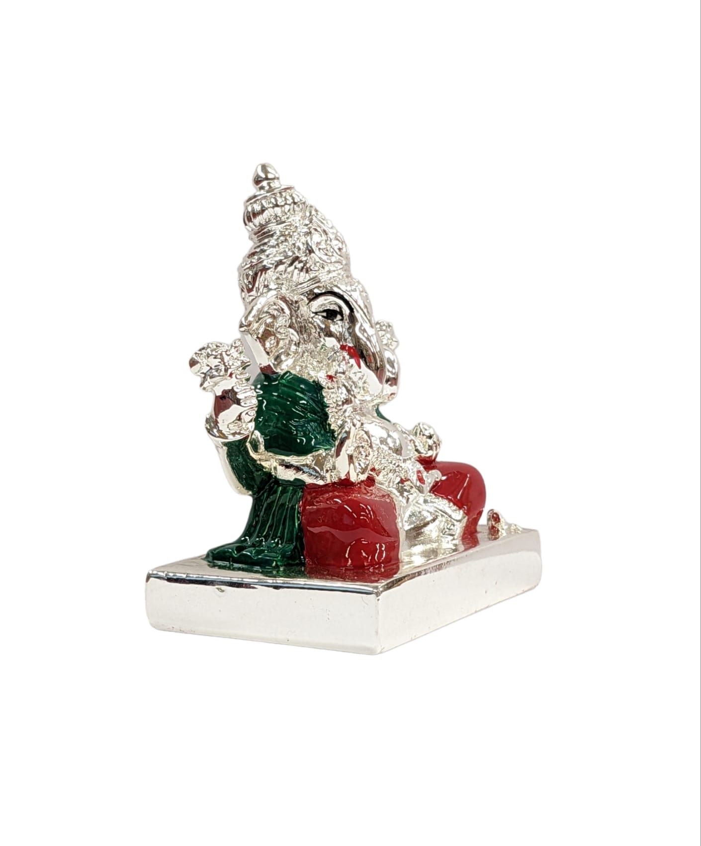 side view Image of a Pure Silver coated Ganesha Car Dashboard Idol for sale in Canada and US.