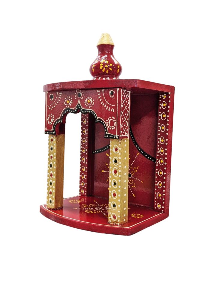 side view image a small sized mandir for home, This piece is a reflection of Jaipuri art .