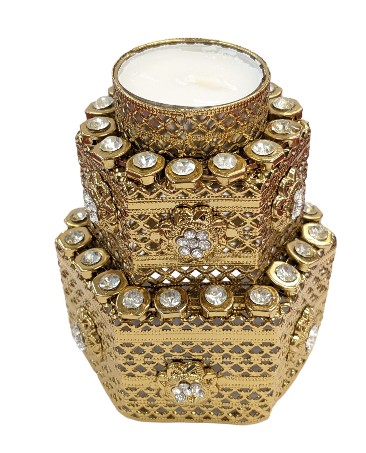 image of a golden oxidized fancy tealight diya - Diwali Decoration in Canada and the US.