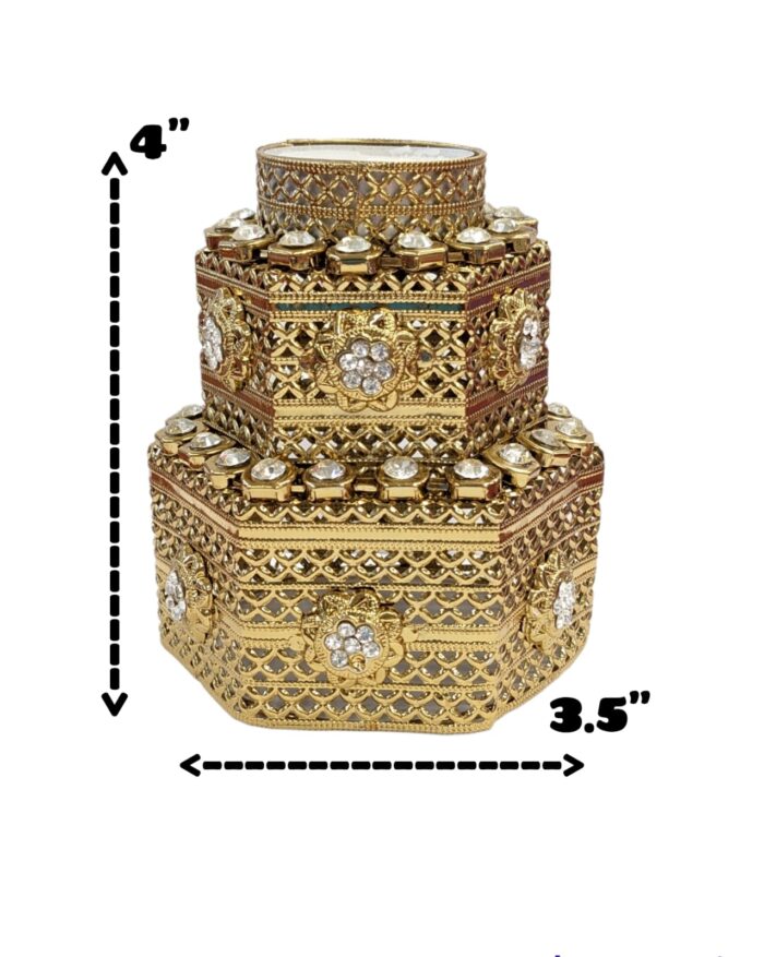 dimensions of image of a golden oxidized fancy tealight diya - Diwali Decoration in Canada and the US.