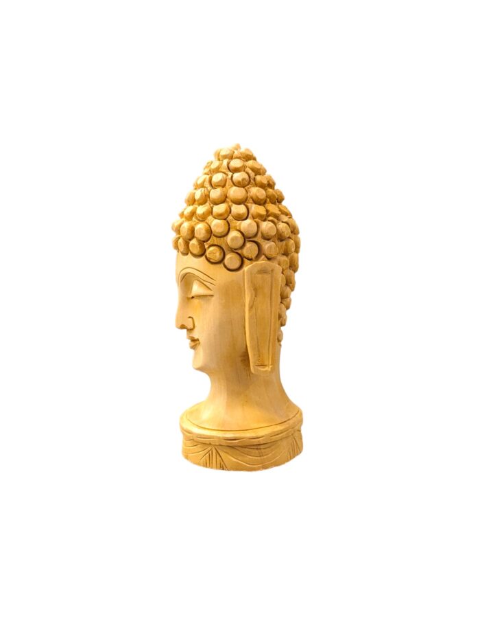 Side view Image of a hand carved 5 Inch wooden Buddha Statue for sale in Canada and US