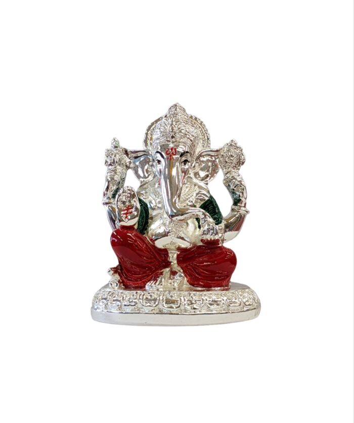 Image of a Silver Plated Ganesha Idol - 4 inches in size.