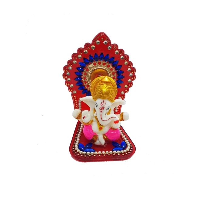 Image of Ganesha sitting on a throne - Pink dhoti