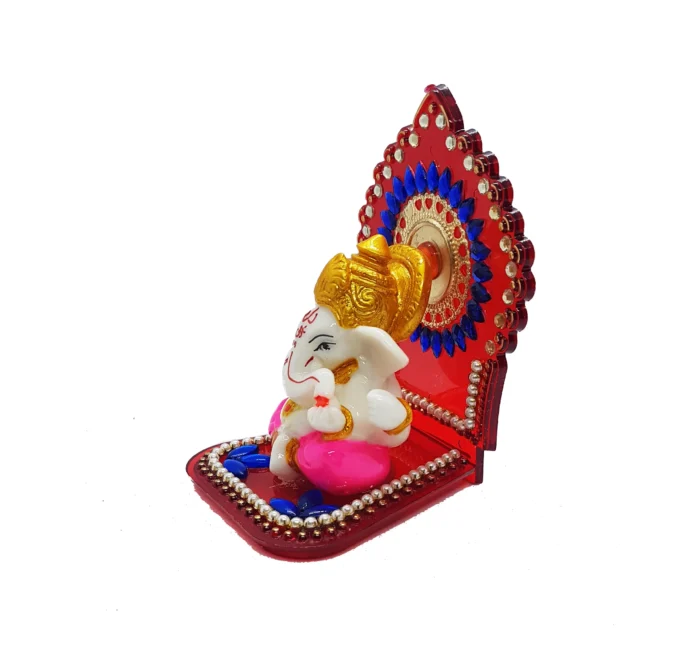 other side view Image of Ganesha sitting on a throne - Pink dhoti