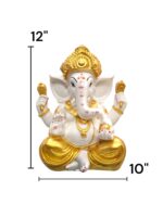 Large sized Ganesh Idol with golden dhoti placed on a marble top with dimensions