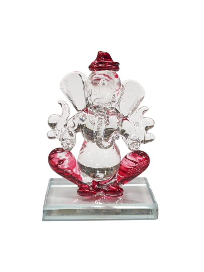 closeup view Crystal Red colored Ganesha Car Dashboard Idol in Canada and the US.