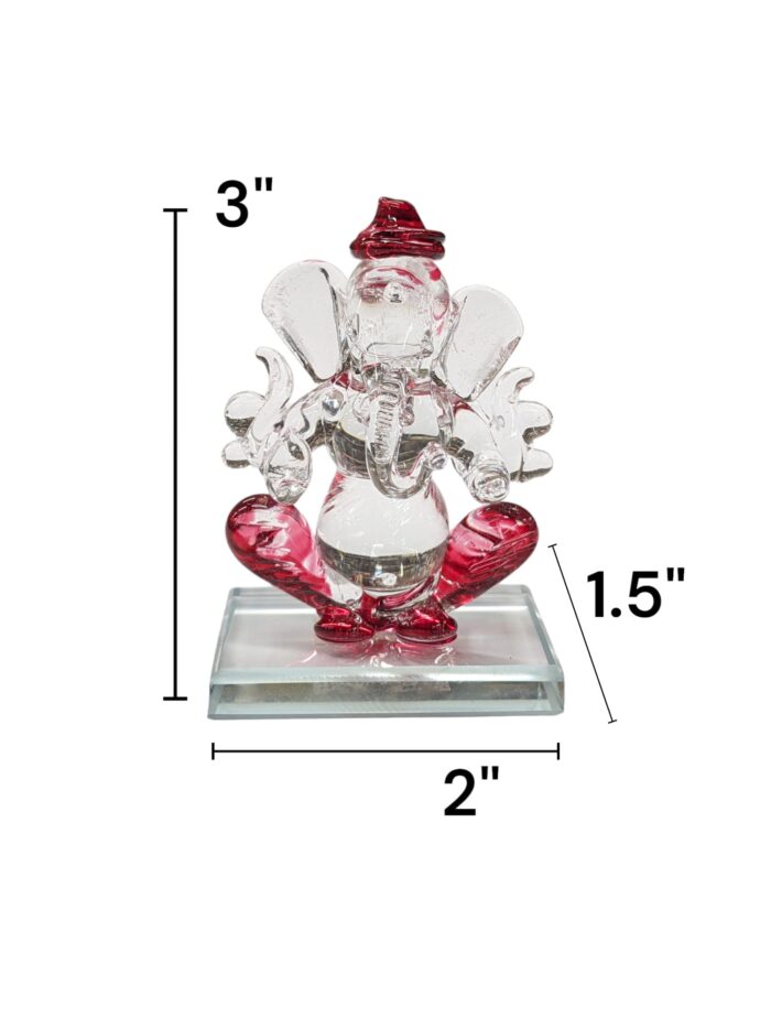 dimensions on the image of Crystal Red colored Ganesha Car Dashboard Idol in Canada and the US.