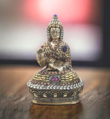 Brass buddha statue with hand crafted inlay work