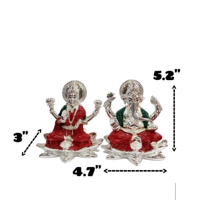 dimensions of Silver Plated Lakshmi Ganesha Idol for sale in Canada and US