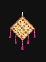 Image of a cream handcrafted kite shaped wall hanging for home decor and Diwali decorations in Canada and the US.