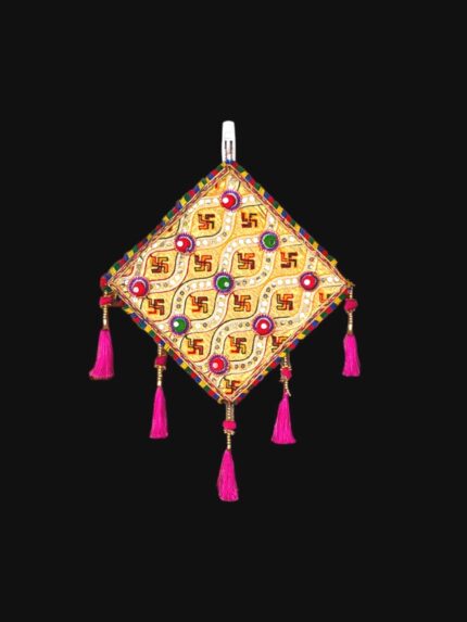 Image of a cream handcrafted kite shaped wall hanging for home decor and Diwali decorations in Canada and the US.