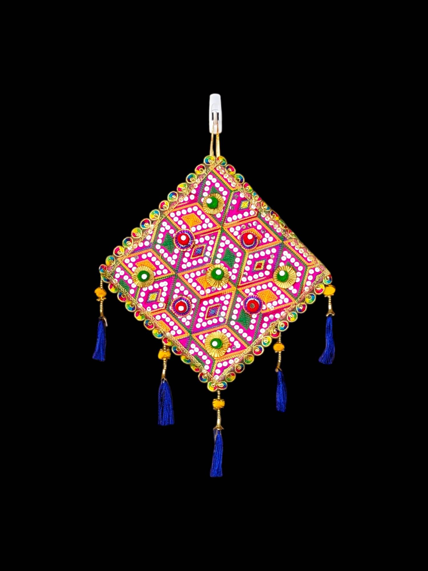 Image of a Pink handcrafted kite shaped wall hanging for home decor and Diwali decorations in Canada and the US.