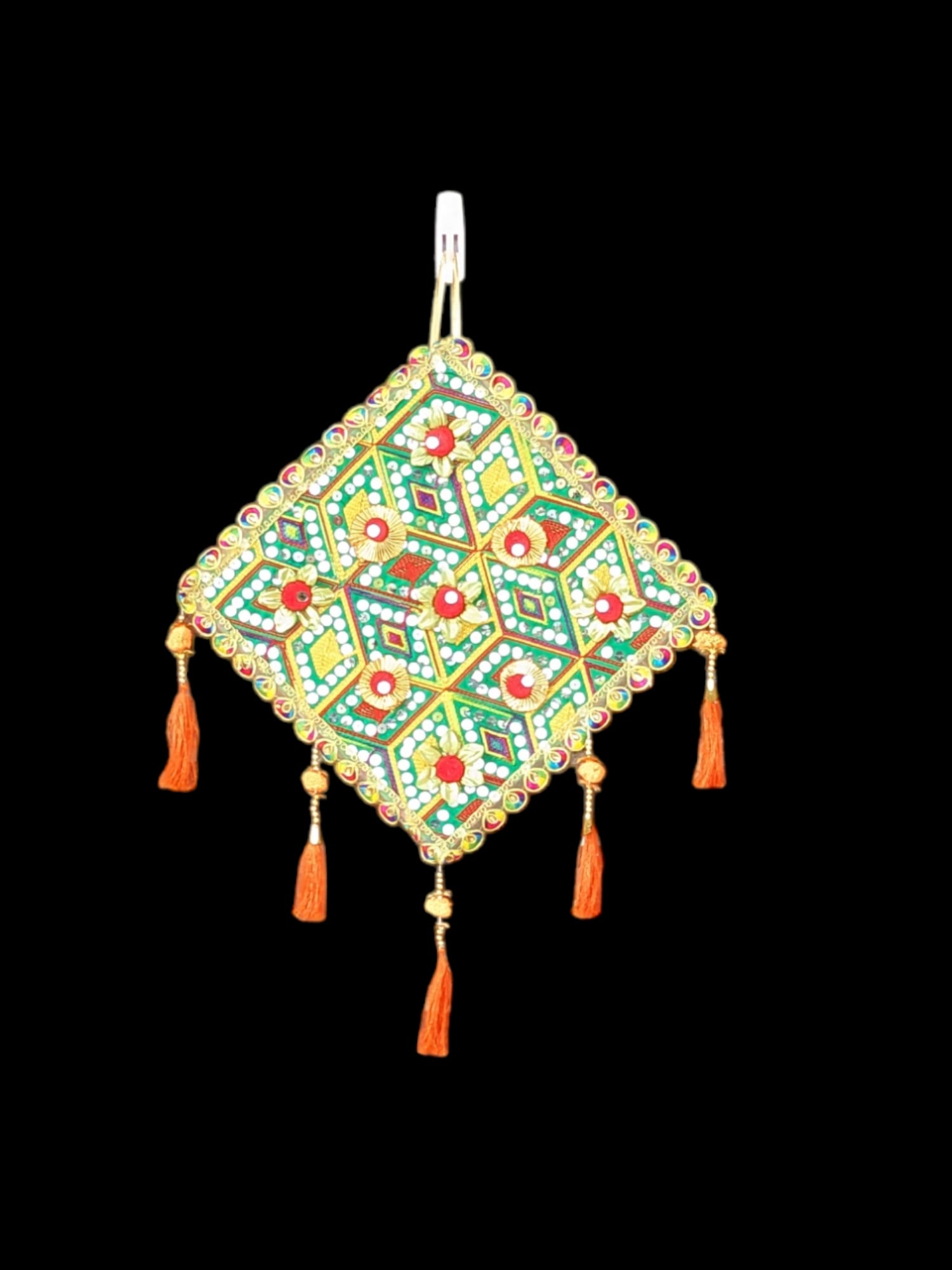 Image of handcrafted kite shaped wall hanging for home decor and Diwali decorations in Canada and the US.
