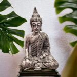 Meditating Buddha statue - Silver Antique Finish | Large - 15 inch