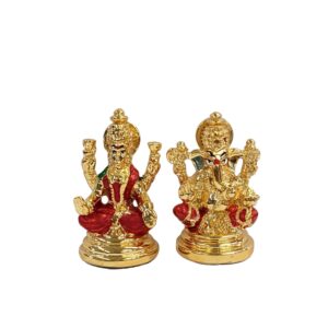 Image of Lakshmi and Ganesha Statue for Sale in Canada and US with Red colored meena work