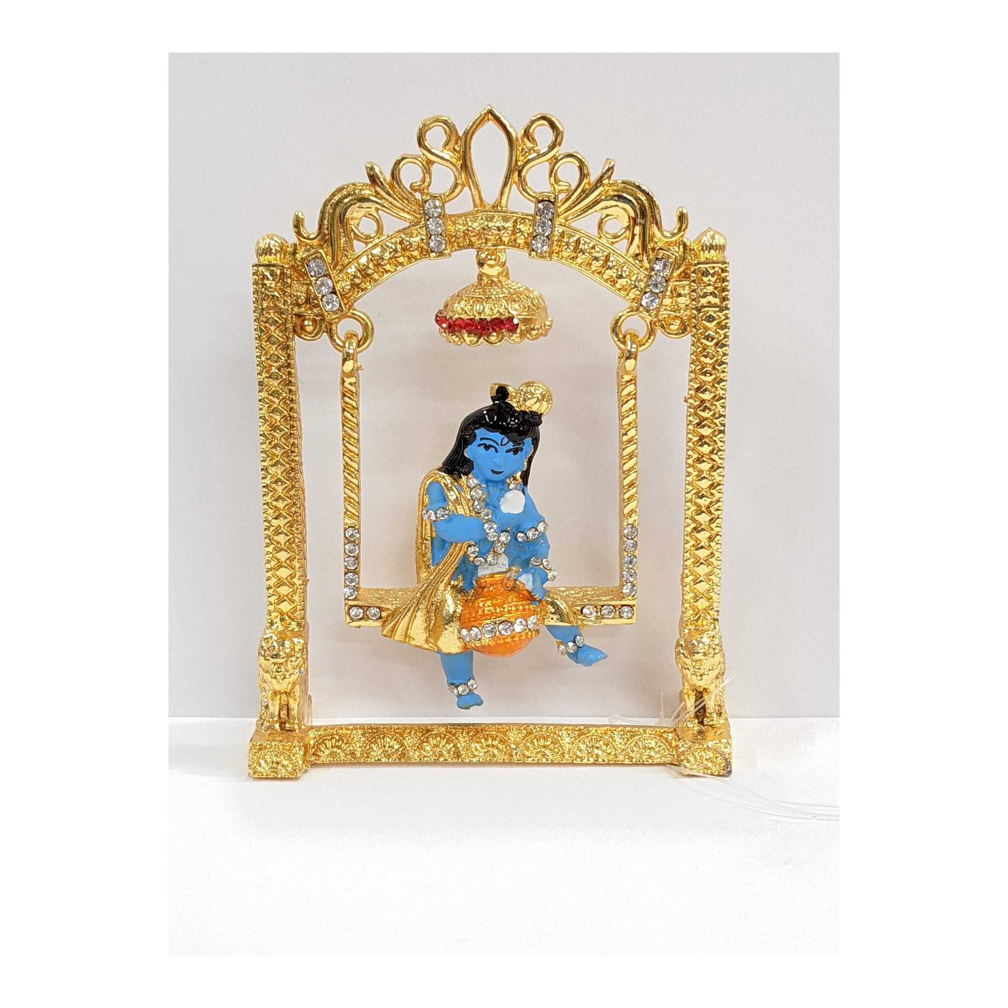 Image of makhan chor krishna sitting on a Jhula - swing