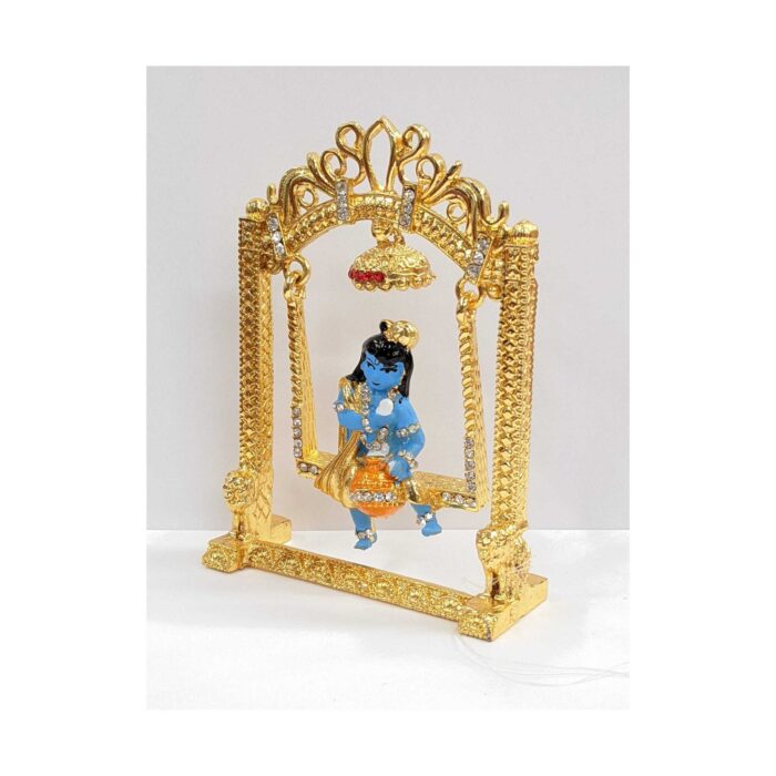 side view Image of makhan chor krishna sitting on a Jhula - swing