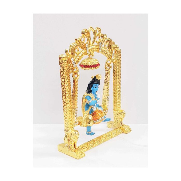 side view Image of makhan chor krishna sitting on a Jhula - swing