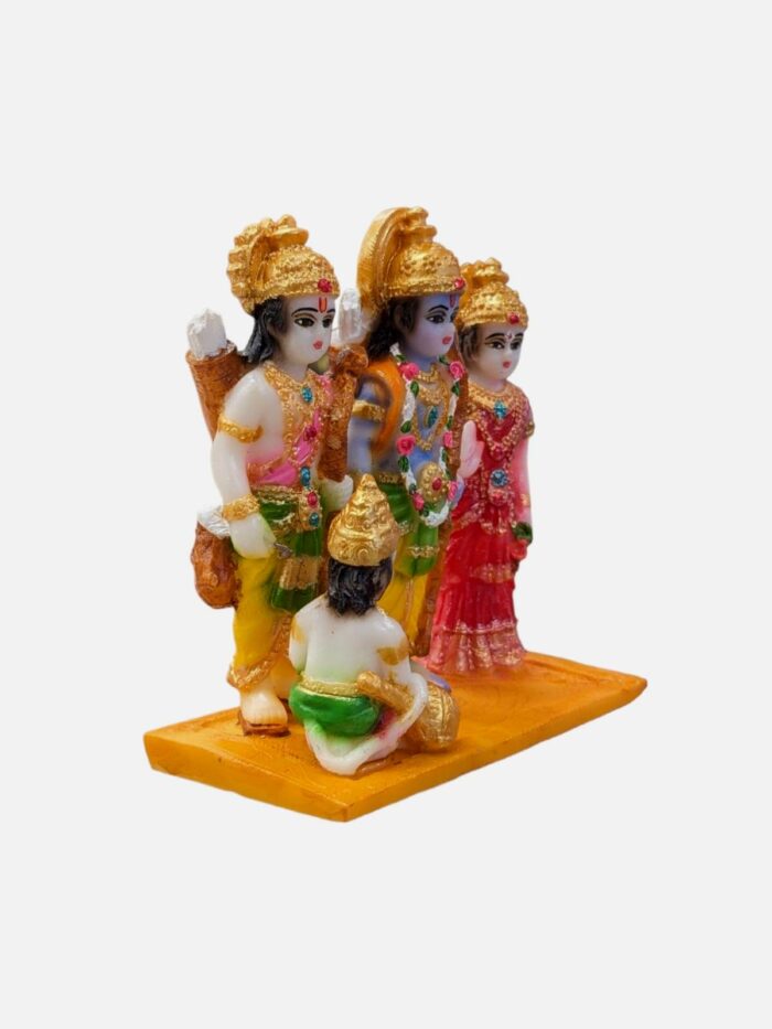 Side view Image showing the handmade idol of Ram Darbar containing Rama, Sita, Laxman and Hanuman.