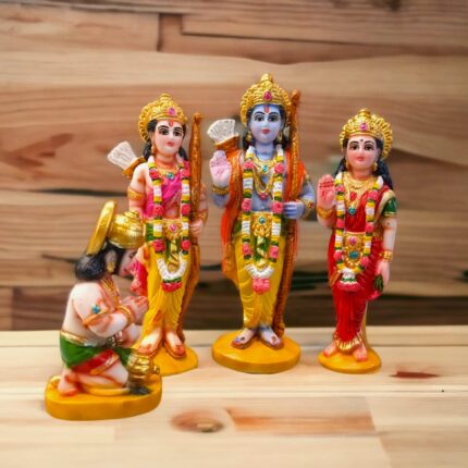 Image of a set Ram Darbar Idols made from marble dust poly stone with matt finish. Making this an exclusive set of hindu god idols in Canada and US