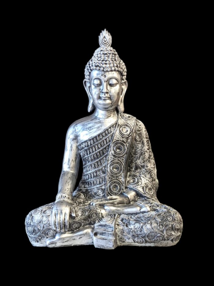Meditating Buddha statue - Silver Antique Finish | Large - 15 inch - Image 6