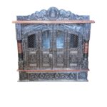 Image of a Wooden Home Temple with doors , the base is wood and then its wrapped with embossed aluminum sheet