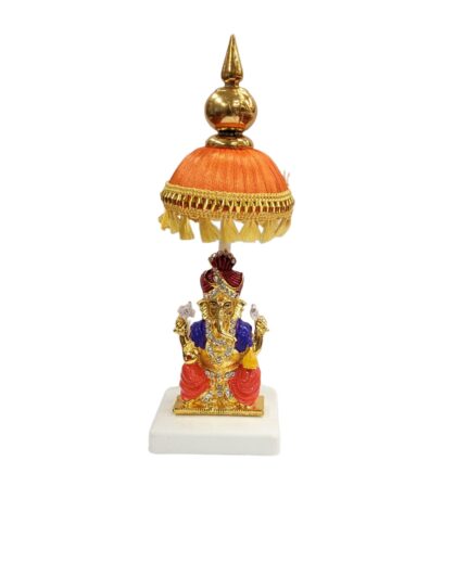 image of Ganesha Car dashboard Idol with orange chattar