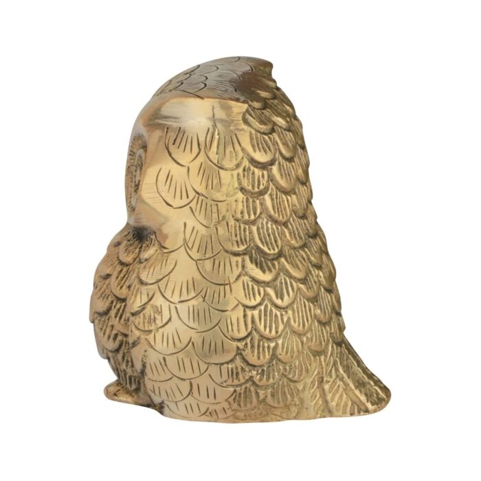 side view Image of a Brass Owl figurine for your home . A very prosperous idol according to vastu shastra and feng shui