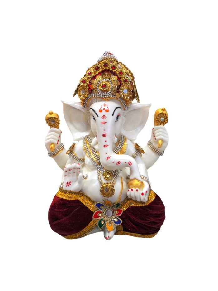 Image of a Large Sized Ganesha Idol with colored dhoti and decorations. Perfect Gift for House warming