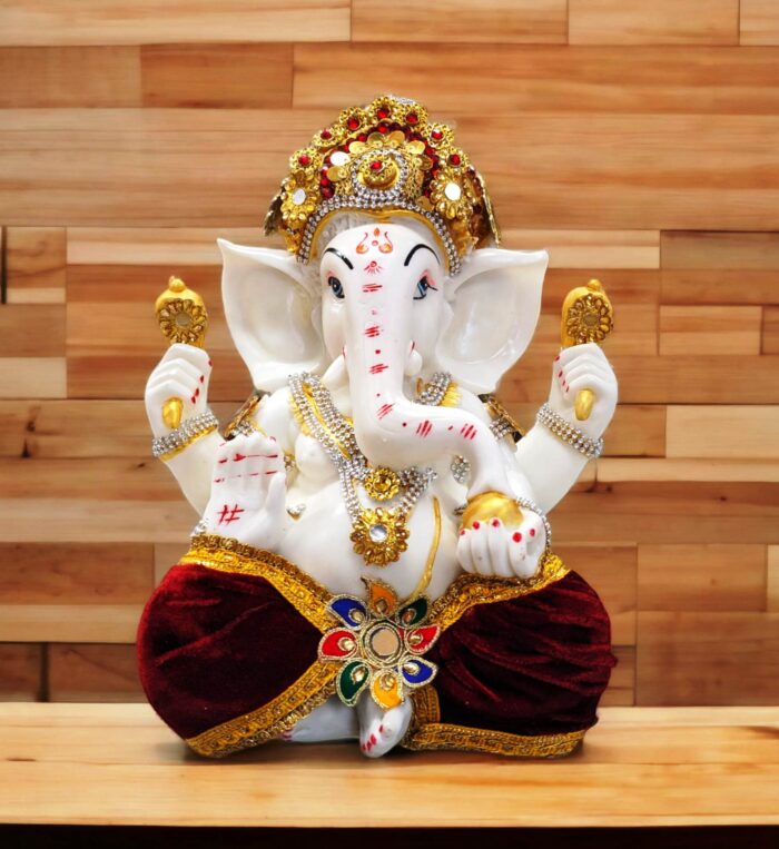 Image of a Large Sized Ganesha Idol with colored dhoti and decorations. Perfect Gift for House warming