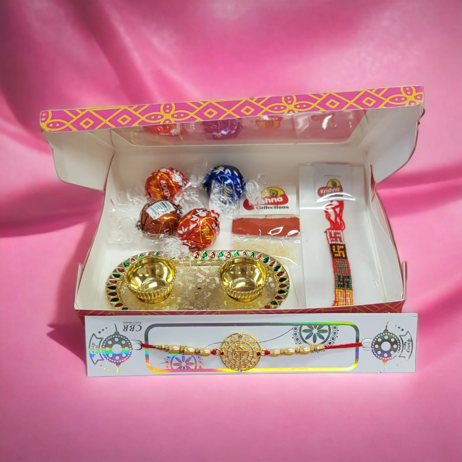 Image of Rakhi hamper with lindor chocolates for quick delivery in Canada and the US