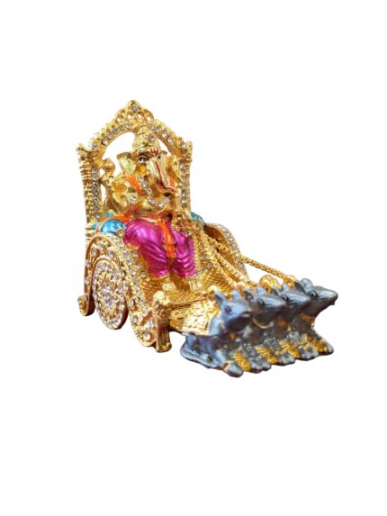 Image of a Small size Ganesha Car Dashboard Idol riding a rath