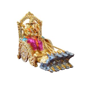 Image of a Small size Ganesha Car Dashboard Idol riding a rath