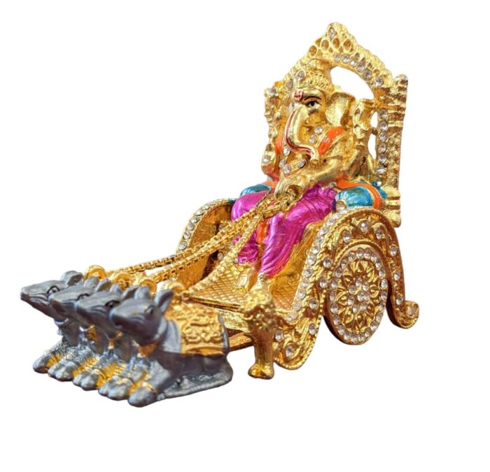 Image of a Small size Ganesha Car Dashboard Idol riding a rath