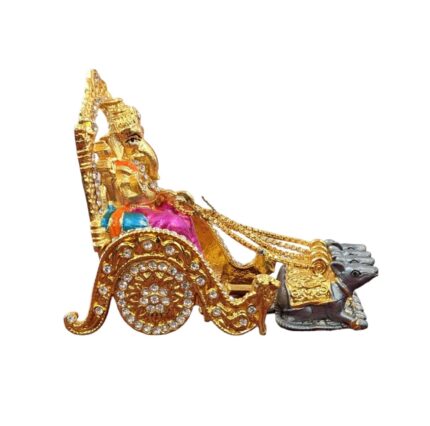 Image of a Small size Ganesha Car Dashboard Idol riding a rath