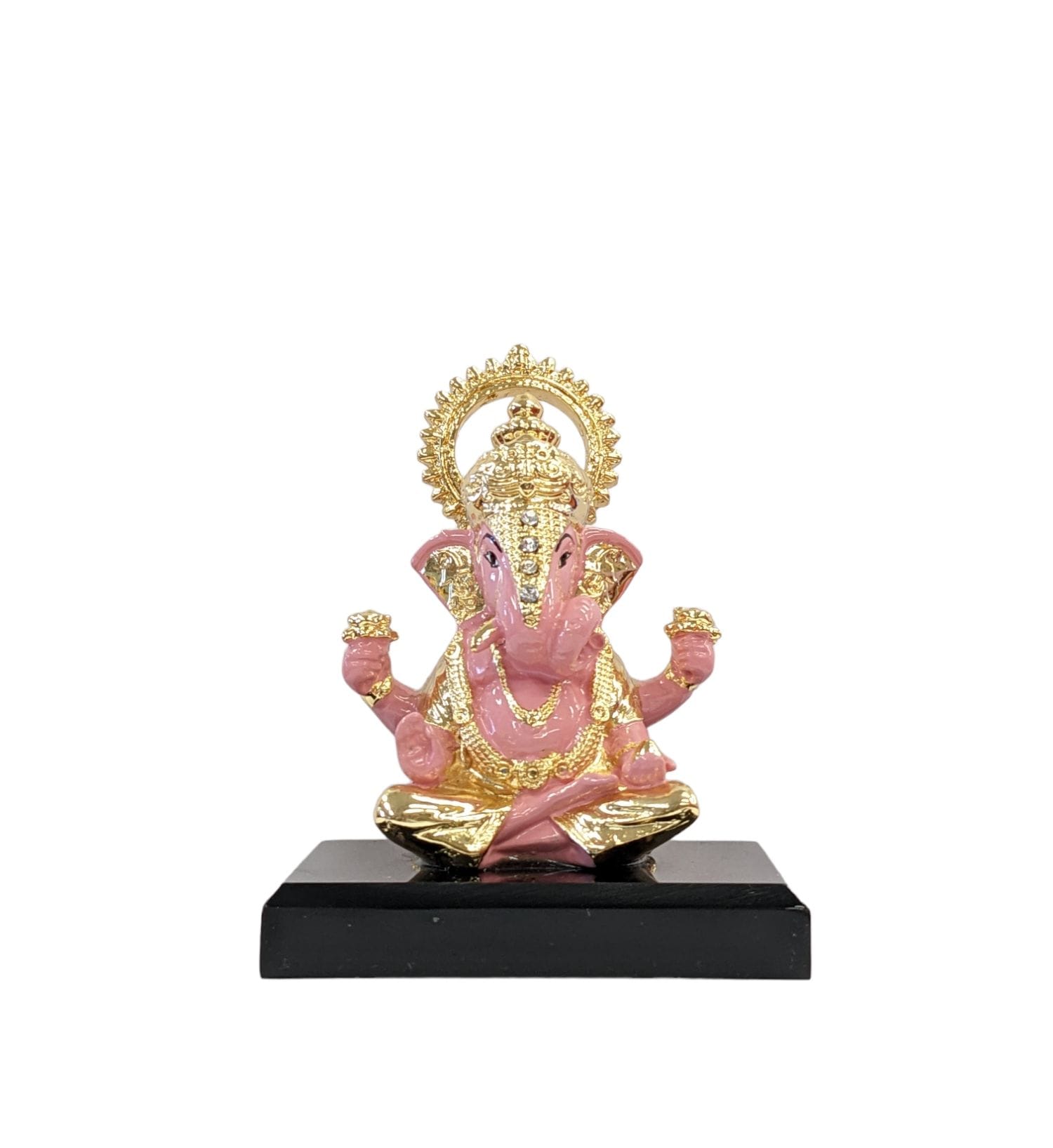 Image of Dugdu Ganesha sitting on platform , Pure Gold plated Car dashboard Idol