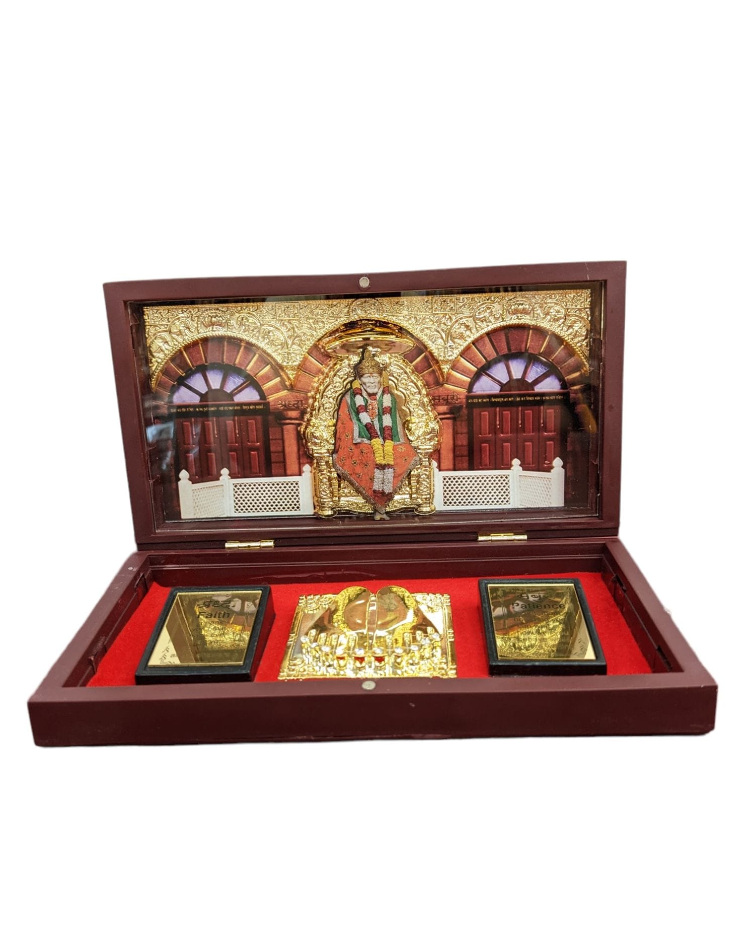 Image of a Diwali Gift - Gold plated Shirdi Sai baba with charan paduka