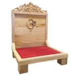 Image of a wooden singhasan with red velvet base, it can also be used as an open concept mandir