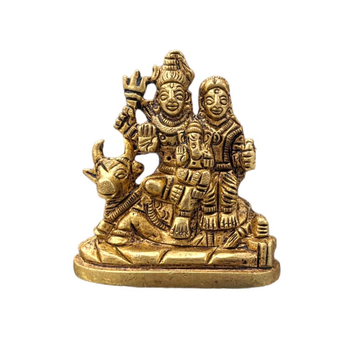 Brass Shiv Parivar Idol - Perfect for Home mandir, office and Car Dashboard Symbol