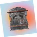 Image of a Wooden Home Temple - 18 inch x 12 inch with doors , the base is wood and then its wrapped with embossed aluminum sheet